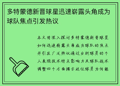 多特蒙德新晋球星迅速崭露头角成为球队焦点引发热议